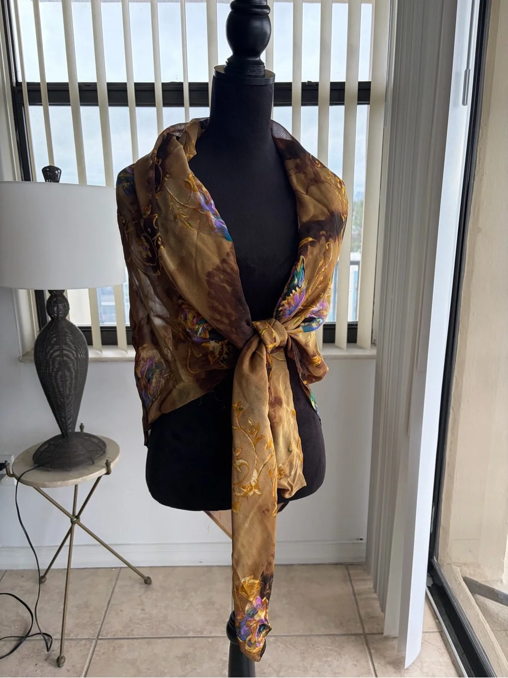 Gottex Vintage Sheer Silk Large Square Scarf Sarong Beach Cover Up Wrap